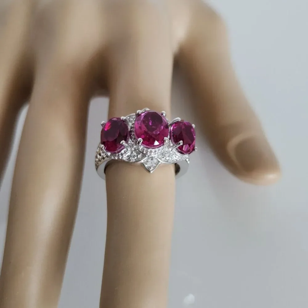 Pink Quartz Triplet Ring with White Zircon Size 6